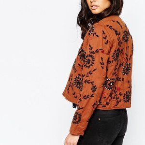 Mango Brown Embroidered Jacket